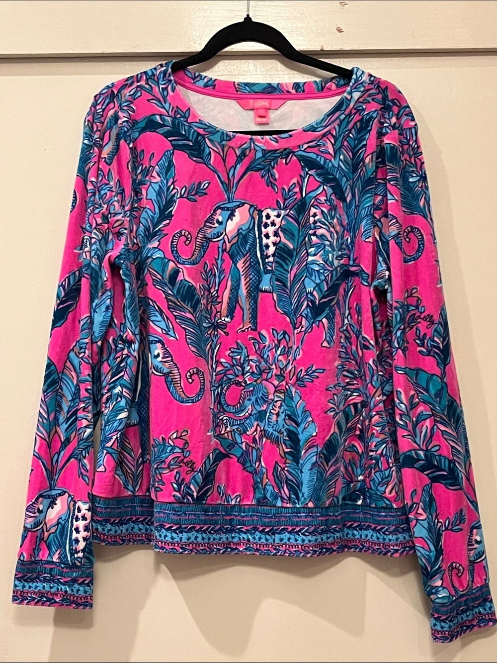 Lilly Pulitzer Pink & Blue Tropical Elephant Long-Sleeve Tee